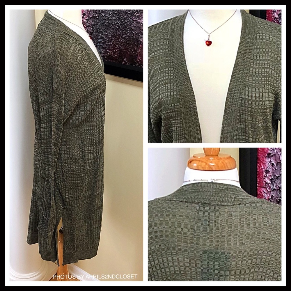 SUSINA LONG KNIT LIGHTWEIGHT OLIVE GREY CARDIGAN - Picture 7 of 8